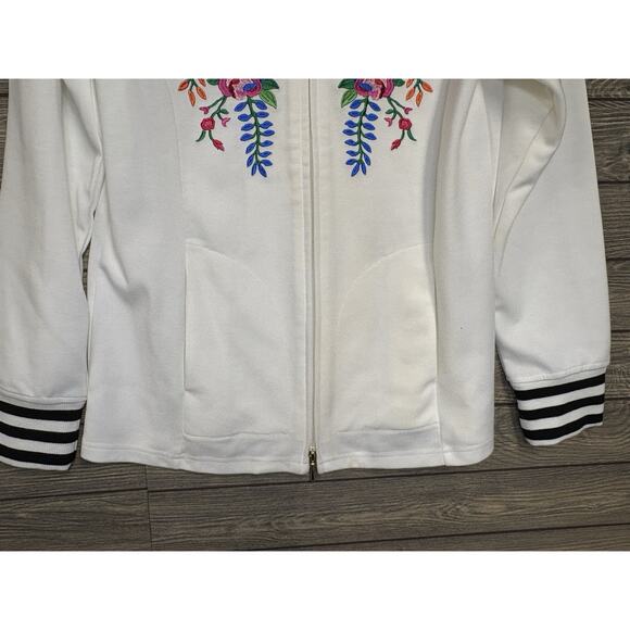 Linea Leisure by Louis Dell Jacket Coat Full Zip Flowers Embroidered Women Sz XS - Picture 3 of 8